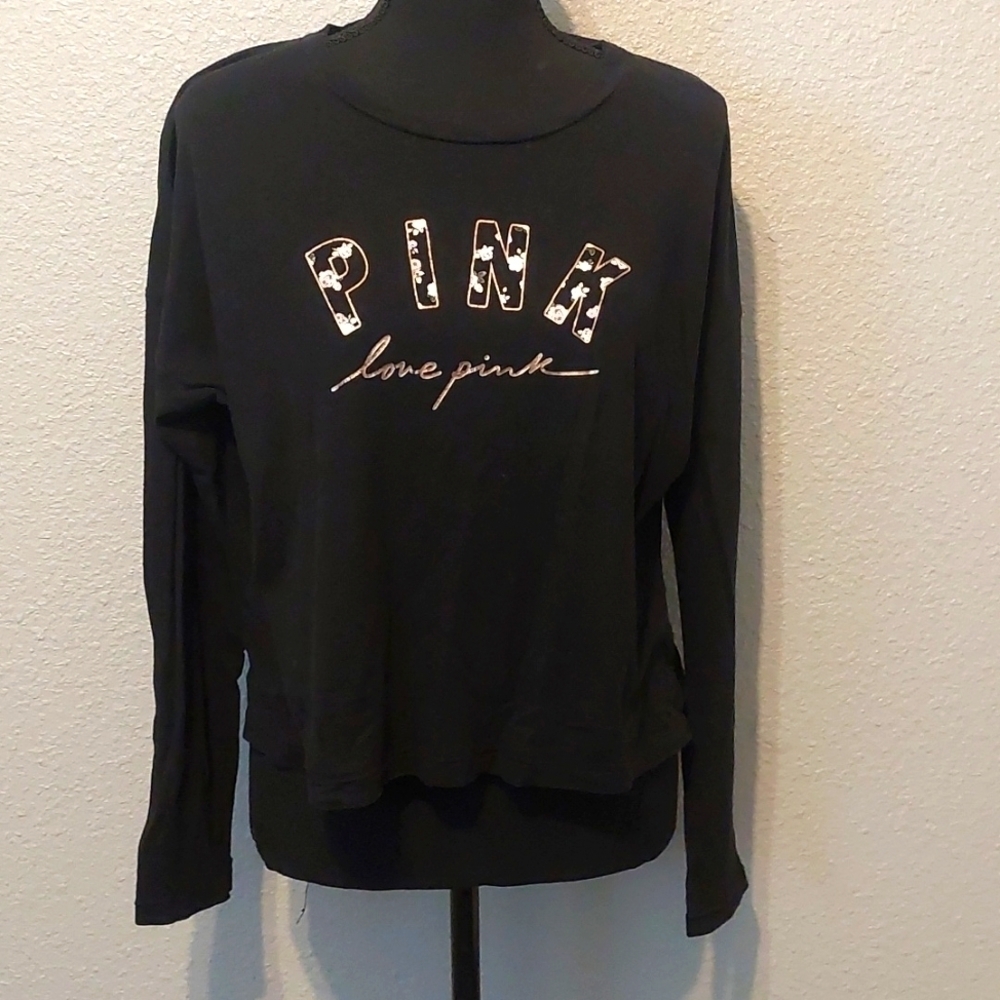 VICTORIA'S SECRET PINK Love Pink Longsleeve Shirt M black